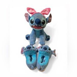 Disney Stitch Easter Bunny Plush & 3D Head Slippers Set Kids Size 7/8 Bundle